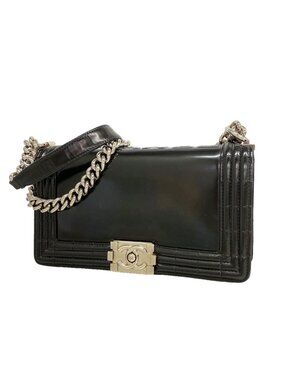 Chanel Shoulder Bag Boy Leather Black Silver